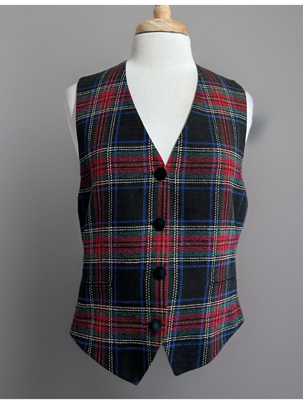Liz Claiborne Women's 12 Tartan Irish Plaid Wool Blend Vest Vtg 90s Academia